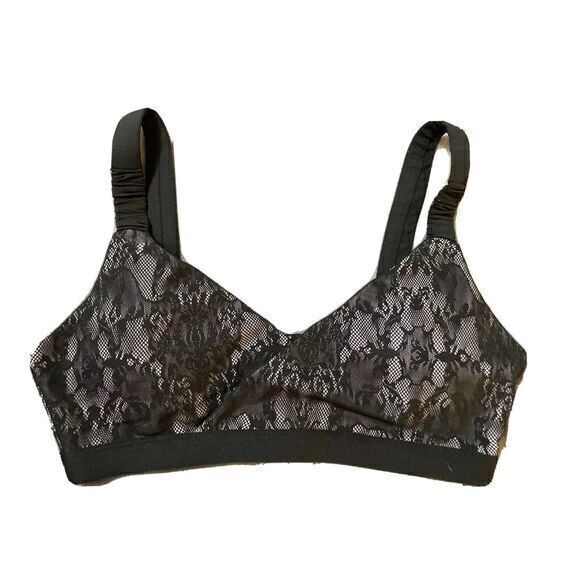 Fabletics Sports‎ Bra Sz L Lilac Jasmine Lavender & Black Lace Cross Over Front - Picture 1 of 4